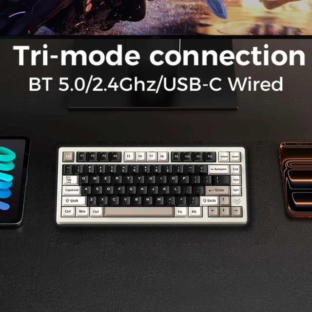 Alt view image 6 of 7 - ELECFOX MK INKY75 CNC Aluminum Mechanical Keyboard Triple-Mode Connectivity Gaming Keyboard, 75% Layout Mechanical Keyboard,with Superior Acoustics, Creamy Sounding, RGB/HMX/4000mAh(Light Beige)
