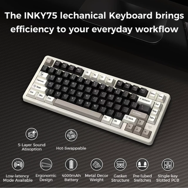 Alt view image 5 of 7 - ELECFOX MK INKY75 CNC Aluminum Mechanical Keyboard Triple-Mode Connectivity Gaming Keyboard, 75% Layout Mechanical Keyboard,with Superior Acoustics, Creamy Sounding, RGB/HMX/4000mAh(Light Beige)