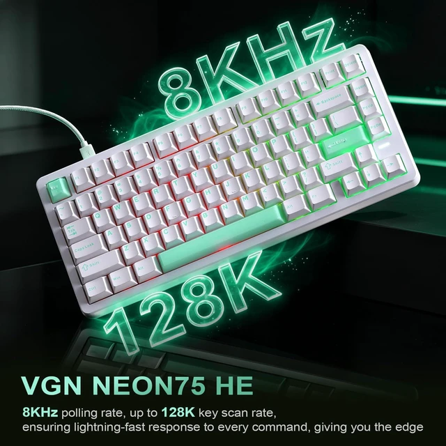 Alt view image 3 of 7 - VGN Neon75 HE Mechanical Gaming Keyboard,8K Polling,Rapid Trigger-White | 75% Wired Hall Effect Keyboard, 0.01mm RT, 0.005mm Adjustable Actuation (Rapid Tap/SOCD), Hot-Swappable for PC Mac Gamer