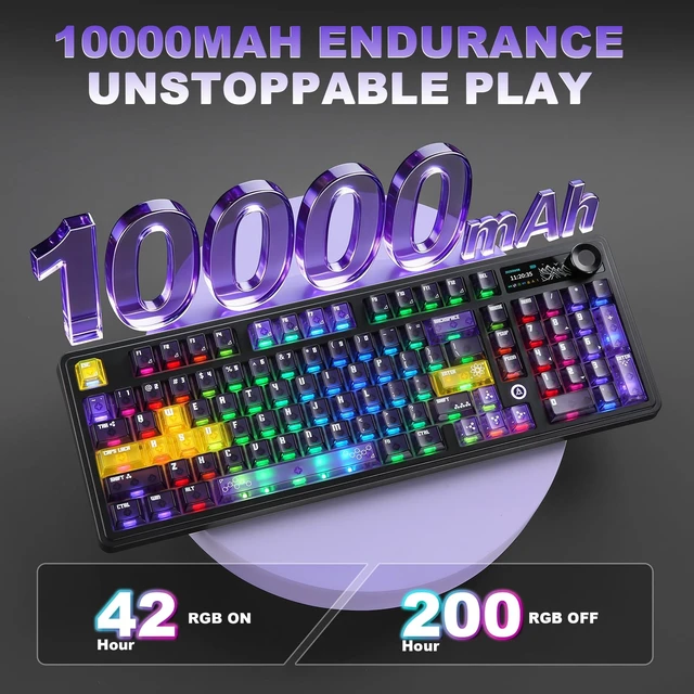 Alt view image 4 of 7 - AJAZZ AK980 Pro Dual 8K Wireless Gaming Keyboard(Purple,Lychee Switch) | 10000mAh Battery,Wireless Mechanical Keyboard with TFT Screen & Metal Knob,Hot Swappable Creamy Computer Keyboard,for Win/Mac