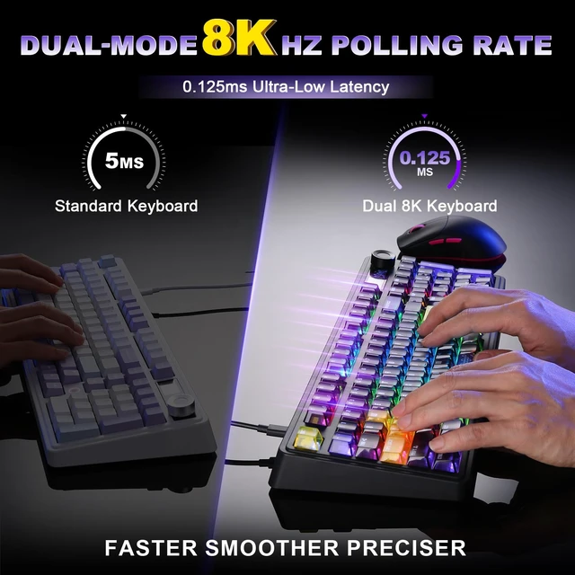 Alt view image 5 of 7 - AJAZZ AK980 Pro Dual 8K Wireless Gaming Keyboard(Purple,Lychee Switch) | 10000mAh Battery,Wireless Mechanical Keyboard with TFT Screen & Metal Knob,Hot Swappable Creamy Computer Keyboard,for Win/Mac