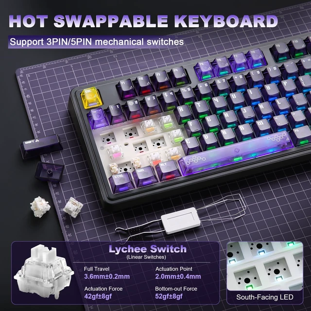 Alt view image 7 of 7 - AJAZZ AK980 Pro Dual 8K Wireless Gaming Keyboard(Purple,Lychee Switch) | 10000mAh Battery,Wireless Mechanical Keyboard with TFT Screen & Metal Knob,Hot Swappable Creamy Computer Keyboard,for Win/Mac