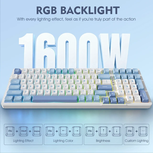 Alt view image 5 of 7 - VGN V98ProV3 Wireless Mechanical Gaming Keyboard with Hot-Swap RGB Backlit | Tri-Mode BT/USB-C/2.4G Connection, Custom Gasket Structure Keyboard for Win Mac PC Laptop, Pre-lubed Ice Cream Switch, Blue