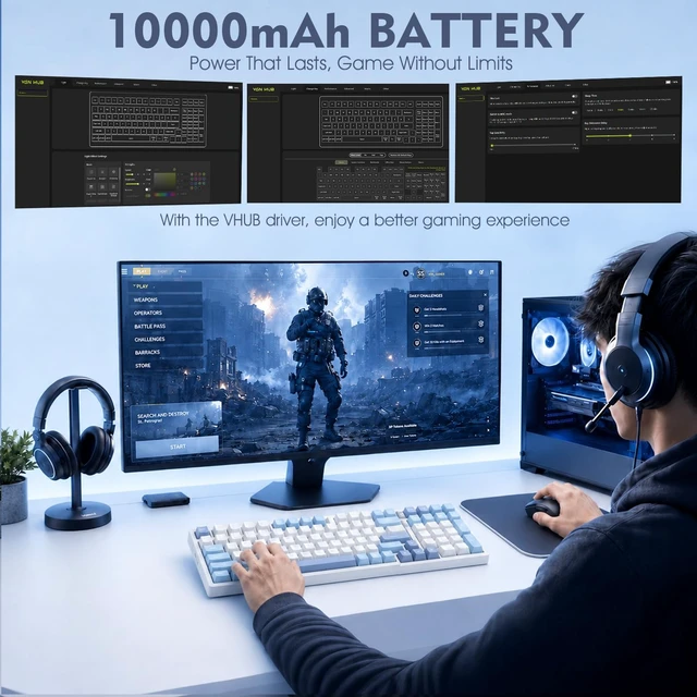 Alt view image 6 of 7 - VGN V98ProV3 Wireless Mechanical Gaming Keyboard with Hot-Swap RGB Backlit | Tri-Mode BT/USB-C/2.4G Connection, Custom Gasket Structure Keyboard for Win Mac PC Laptop, Pre-lubed Ice Cream Switch, Blue