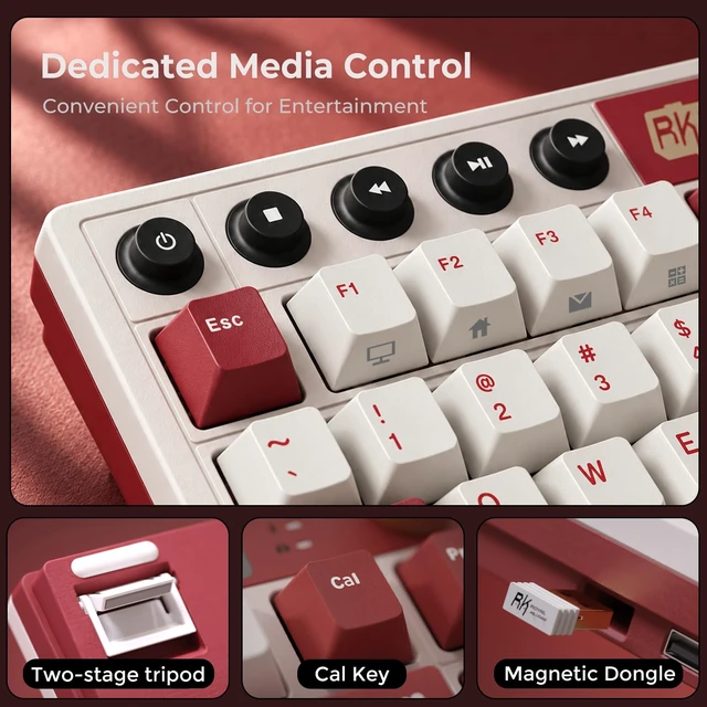 Alt view image 6 of 7 - RK ROYAL KLUDGE M87 Wireless Gaming Keyboard with Screen&Dual Knobs, Red | Bluetooth/2.4G/Wired, Hot Swappable Cream Switch, RGB Compact 75% Layout Keyboard with 400h Battery Life for PC/WIN/Mac, Red