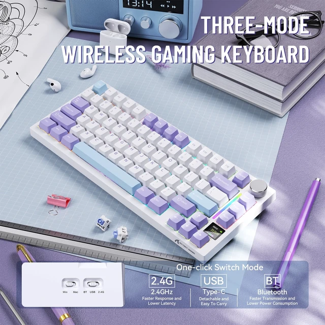 Alt view image 2 of 7 - ATTACK SHARK X820ULTRA Wireless Gaming Mechanical Keyboard with TFT Smart Display&Knob,PBT Keycaps,Gasket Mounted 75% TKL Keyboard,BT5.0/2.4GHz/USB-C,RGB Backlit for PC(Starlight White Shark Switch