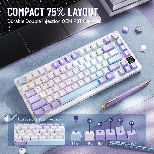 Alt view image 6 of 7 - ATTACK SHARK X820ULTRA Wireless Gaming Mechanical Keyboard with TFT Smart Display&Knob,PBT Keycaps,Gasket Mounted 75% TKL Keyboard,BT5.0/2.4GHz/USB-C,RGB Backlit for PC(Starlight White Shark Switch