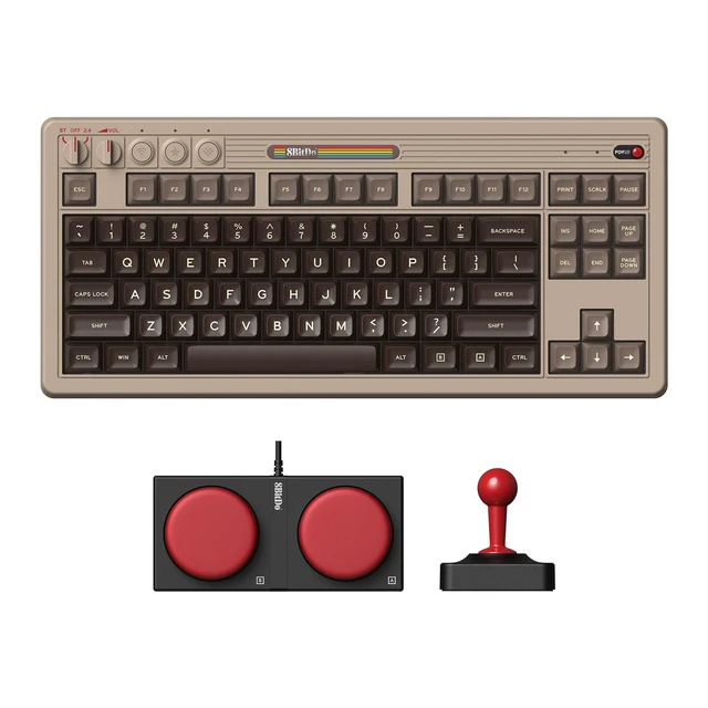 Main image of 8Bitdo Retro Mechanical Keyboard for Windows & Android, C64 Edition | Bluetooth, 2.4G and Wired, 87 Keys, Kailh Box White Switches, Hot-Swappable PCB, Dual Super Buttons, Super Stick
