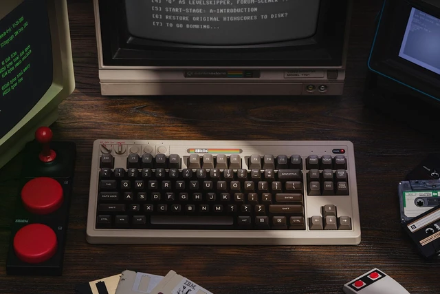 Alt view image 3 of 7 - 8Bitdo Retro Mechanical Keyboard for Windows & Android, C64 Edition | Bluetooth, 2.4G and Wired, 87 Keys, Kailh Box White Switches, Hot-Swappable PCB, Dual Super Buttons, Super Stick