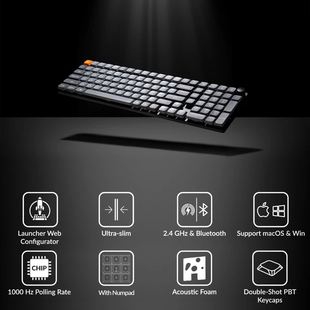Alt view image 2 of 7 - Keychron K17 Max 96% Ultra-Slim Low Profile Wireless Mechanical Keyboard | Tri-Mode, 1000hz, RGB backlit, Gateron mechanical red switch Compatible with Mac Windows Linux, Double-shot PBT keycap