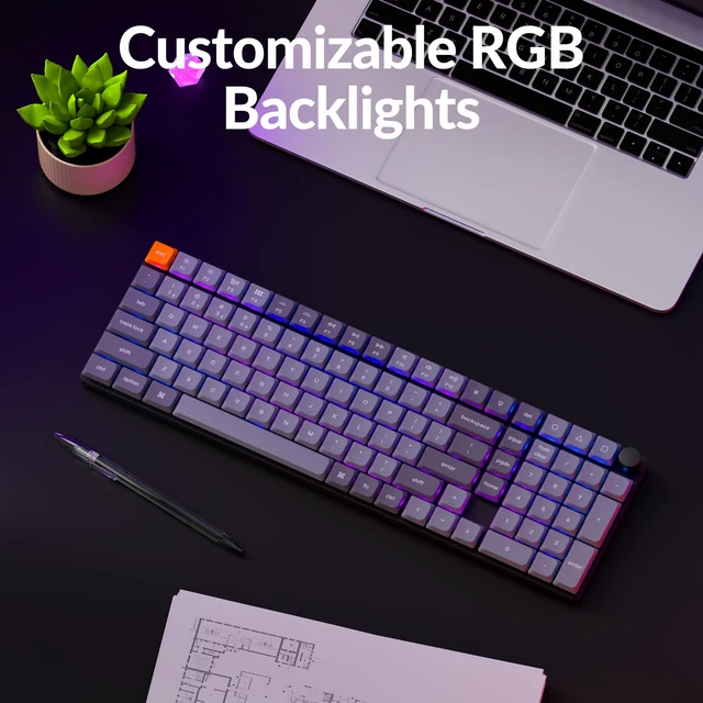 Alt view image 4 of 7 - Keychron K17 Max 96% Ultra-Slim Low Profile Wireless Mechanical Keyboard | Tri-Mode, 1000hz, RGB backlit, Gateron mechanical red switch Compatible with Mac Windows Linux, Double-shot PBT keycap