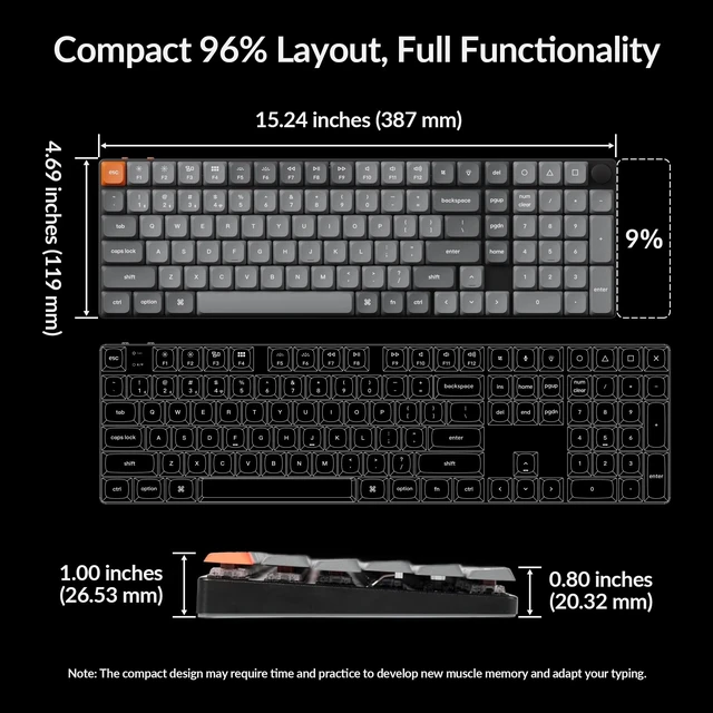 Alt view image 5 of 7 - Keychron K17 Max 96% Ultra-Slim Low Profile Wireless Mechanical Keyboard | Tri-Mode, 1000hz, RGB backlit, Gateron mechanical red switch Compatible with Mac Windows Linux, Double-shot PBT keycap