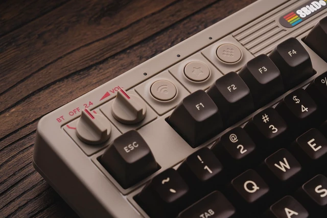 Alt view image 4 of 7 - 8Bitdo Retro Mechanical Keyboard for Windows & Android, C64 Edition | Bluetooth, 2.4G and Wired, 87 Keys, Kailh Box White Switches, Hot-Swappable PCB, Dual Super Buttons, Super Stick