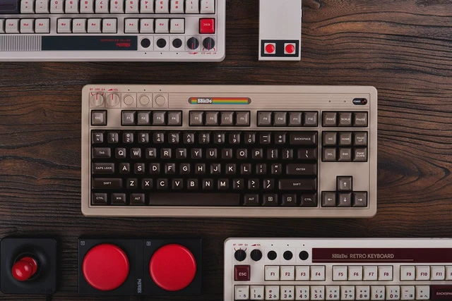 Alt view image 7 of 7 - 8Bitdo Retro Mechanical Keyboard for Windows & Android, C64 Edition | Bluetooth, 2.4G and Wired, 87 Keys, Kailh Box White Switches, Hot-Swappable PCB, Dual Super Buttons, Super Stick