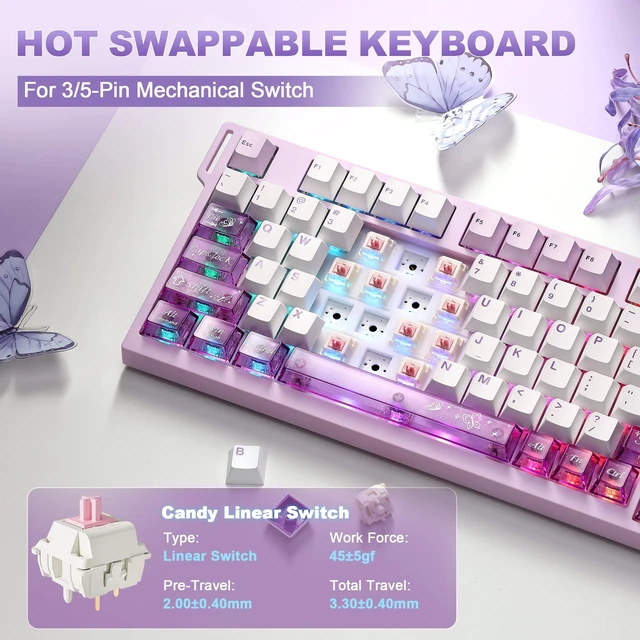 Alt view image 4 of 7 - YUNZII IF75 QMK VIA Wireless Mechanical Keyboard(Purple,Candy Switch) | 75% Gaming Keyboard with TFT Screen and Knob, 8000mAh, BT/2.4GHz/USB, RGB, NKRO Hot-Swap, Gasket Mount Keybaord for Mac/Win