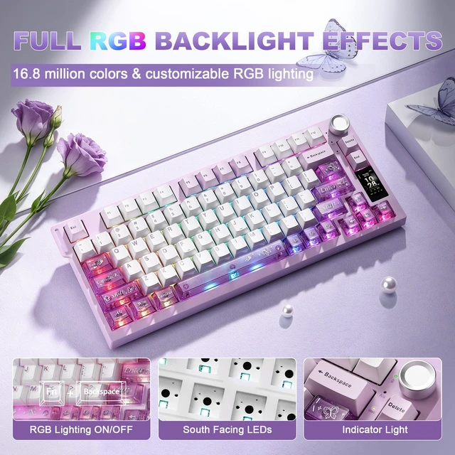 Alt view image 7 of 7 - YUNZII IF75 QMK VIA Wireless Mechanical Keyboard(Purple,Candy Switch) | 75% Gaming Keyboard with TFT Screen and Knob, 8000mAh, BT/2.4GHz/USB, RGB, NKRO Hot-Swap, Gasket Mount Keybaord for Mac/Win