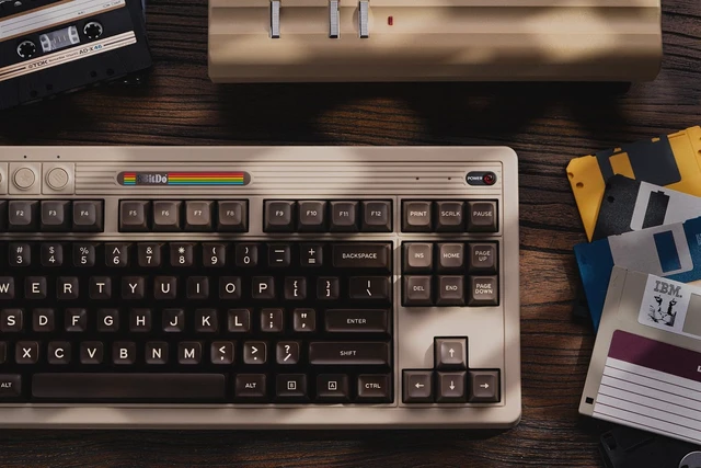 Alt view image 6 of 7 - 8Bitdo Retro Mechanical Keyboard for Windows & Android, C64 Edition | Bluetooth, 2.4G and Wired, 87 Keys, Kailh Box White Switches, Hot-Swappable PCB, Dual Super Buttons, Super Stick