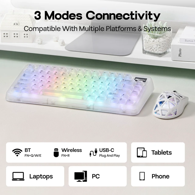 Alt view image 5 of 7 - KiiBoom Phantom81 Lite 75% Gasket Mechanical Keyboard, VIA Programmable | 3 Modes Wireless Gaming Keyboard, 4000mAh Battery, RGB Backlights, Creamy Sound, Hot-Swappable for Windows/Mac/Linux (Clear)