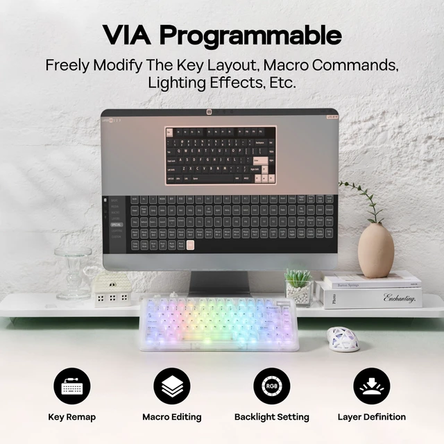 Alt view image 7 of 7 - KiiBoom Phantom81 Lite 75% Gasket Mechanical Keyboard, VIA Programmable | 3 Modes Wireless Gaming Keyboard, 4000mAh Battery, RGB Backlights, Creamy Sound, Hot-Swappable for Windows/Mac/Linux (Clear)
