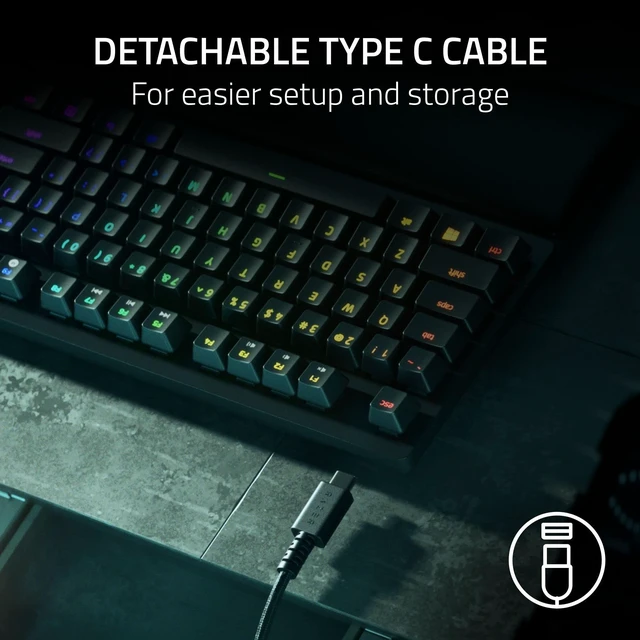 Alt view image 6 of 6 - Razer Huntsman V2 TKL Tenkeyless Gaming Keyboard: Fast Clicky Optical Switches w/Quick Keystrokes & 8000Hz Polling Rate - Detachable Type-C Cable - Doubleshot PBT Keycaps - Ergonomic Wrist Rest