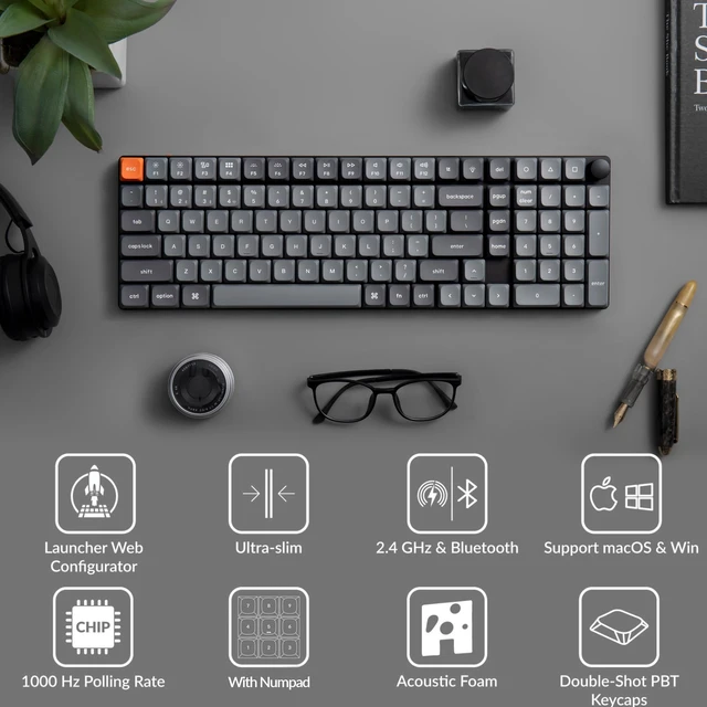 Alt view image 2 of 7 - Keychron K17 Max 96% Ultra-Slim Low Profile Wireless Mechanical Keyboard | Tri-Mode, 1000hz, White backlit, Gateron mechanical brown switch Compatible with Mac Windows Linux, Double-shot PBT keycap