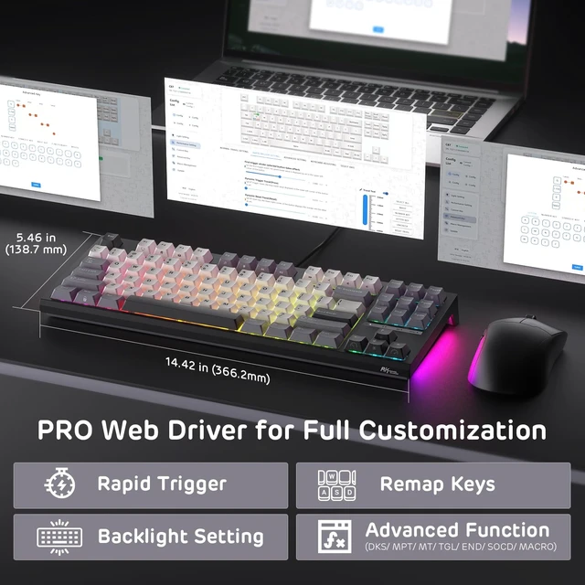 Alt view image 4 of 7 - RK ROYAL KLUDGE C87 Hall Effect Mechanical Gaming Keyboard, Magnetic Switch | 75% TKL Wired HE Keyboard w/Adjustable Actuation Rapid Trigger Mode, 8K Hz Polling Rate, RGB Backlit, for PC/FPS Gamer
