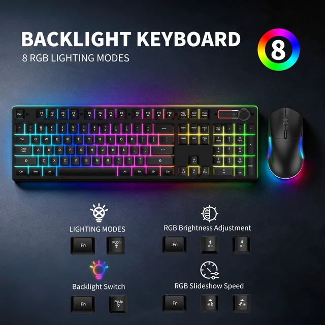 Alt view image 2 of 7 - ULSOU Wireless Gaming Keyboard and Mouse Combo, Mechanical Feel(Black) | Rechargeable Full Size Keyboard with 3150mAh Battery and 3-Level DPI Gaming Mouse, RGB Backlit, Rechargeable, for PC,Computer