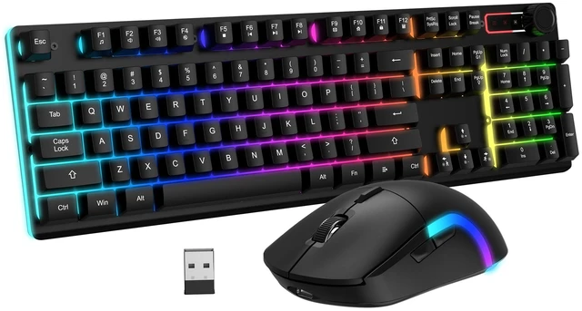 Main image of ULSOU Wireless Gaming Keyboard and Mouse Combo, Mechanical Feel(Black) | Rechargeable Full Size Keyboard with 3150mAh Battery and 3-Level DPI Gaming Mouse, RGB Backlit, Rechargeable, for PC,Computer