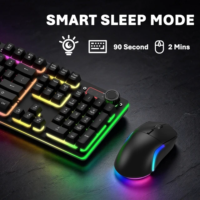 Alt view image 6 of 7 - ULSOU Wireless Gaming Keyboard and Mouse Combo, Mechanical Feel(Black) | Rechargeable Full Size Keyboard with 3150mAh Battery and 3-Level DPI Gaming Mouse, RGB Backlit, Rechargeable, for PC,Computer
