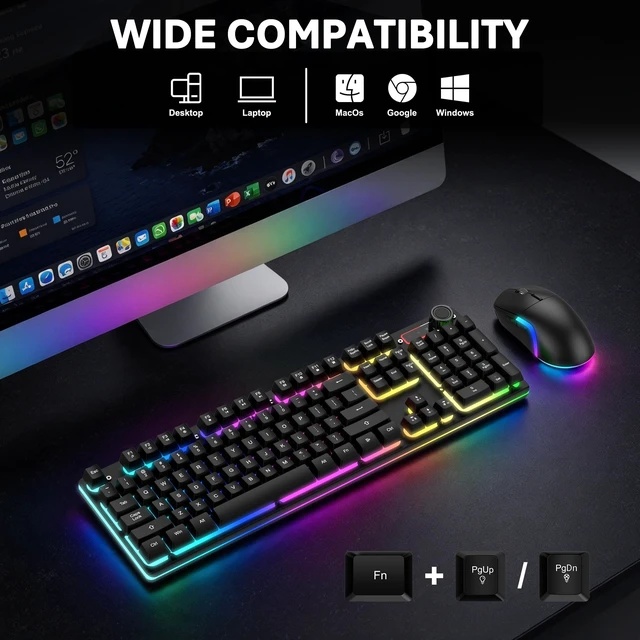 Alt view image 7 of 7 - ULSOU Wireless Gaming Keyboard and Mouse Combo, Mechanical Feel(Black) | Rechargeable Full Size Keyboard with 3150mAh Battery and 3-Level DPI Gaming Mouse, RGB Backlit, Rechargeable, for PC,Computer
