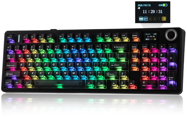 Main image of EPOMAKER Aula F99 MAX Wireless Mechanical Keyboard, Smart Screen & Knob | 8000mAh, 2.4Ghz/BT Creamy Keyboard, Pre-Lubed Switch, Hot-Swappable, RGB Backlit, Custom Software (Black)