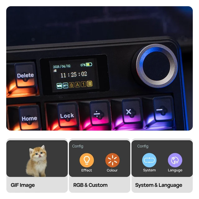 Alt view image 4 of 7 - EPOMAKER Aula F99 MAX Wireless Mechanical Keyboard, Smart Screen & Knob | 8000mAh, 2.4Ghz/BT Creamy Keyboard, Pre-Lubed Switch, Hot-Swappable, RGB Backlit, Custom Software (Black)