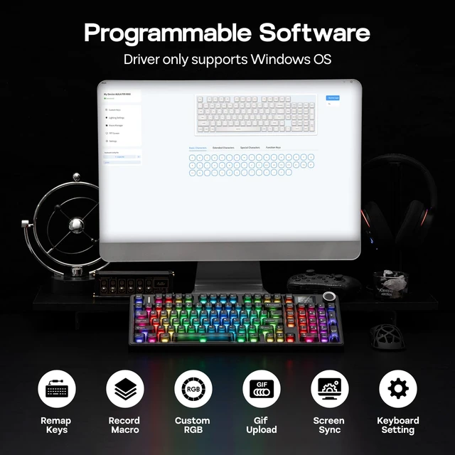Alt view image 7 of 7 - EPOMAKER Aula F99 MAX Wireless Mechanical Keyboard, Smart Screen & Knob | 8000mAh, 2.4Ghz/BT Creamy Keyboard, Pre-Lubed Switch, Hot-Swappable, RGB Backlit, Custom Software (Black)