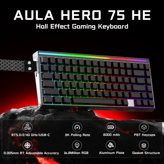 Alt view image 2 of 7 - 75 HE Hall Effect Wireless Gaming Keyboard, 0.005mm RT & 8000mAh | Dual 8K Polling, 75% Rapid Trigger Magnetic Keyboard with Adjustable Actuation, LightBox, Tri-Mode BT5.0/2.4G/Wired, Hot Swap
