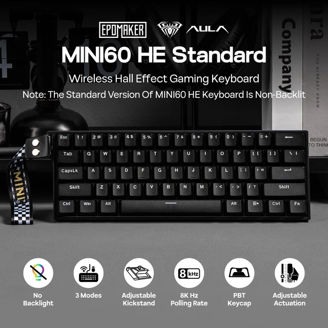 Alt view image 2 of 7 - EPOMAKER Aula MINI60 HE Hall Effect Gaming Keyboard,2.4GHz/BT, 8KHz Polling | SOCD & DKS, Adjustable Actuation & Fast Trigger, PBT Keycap, 60% Wireless Mechanical Keyboard for Win/Mac (Standard)