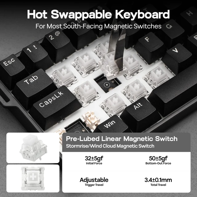 Alt view image 6 of 7 - EPOMAKER Aula MINI60 HE Hall Effect Gaming Keyboard,2.4GHz/BT, 8KHz Polling | SOCD & DKS, Adjustable Actuation & Fast Trigger, PBT Keycap, 60% Wireless Mechanical Keyboard for Win/Mac (Standard)