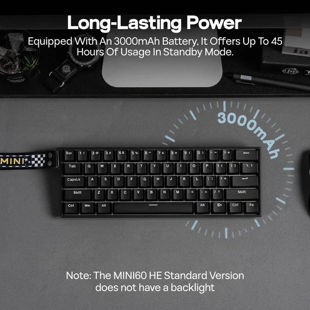 Alt view image 7 of 7 - EPOMAKER Aula MINI60 HE Hall Effect Gaming Keyboard,2.4GHz/BT, 8KHz Polling | SOCD & DKS, Adjustable Actuation & Fast Trigger, PBT Keycap, 60% Wireless Mechanical Keyboard for Win/Mac (Standard)