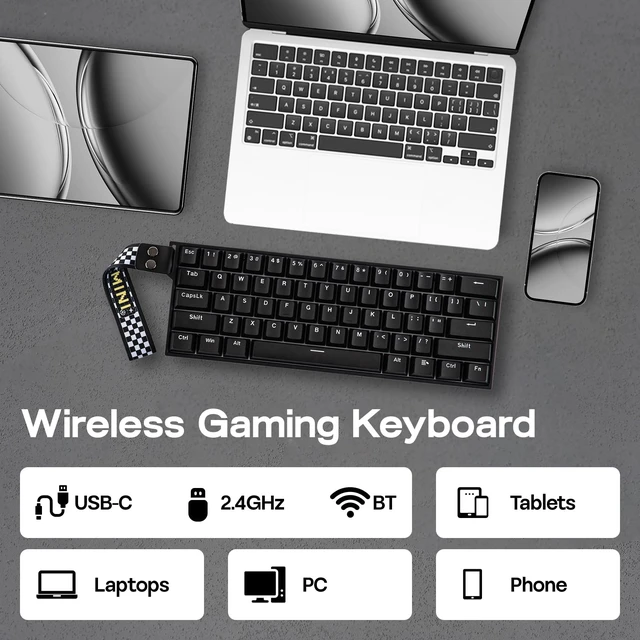 Alt view image 5 of 7 - EPOMAKER Aula MINI60 HE Hall Effect Gaming Keyboard,2.4GHz/BT, 8KHz Polling | SOCD & DKS, Adjustable Actuation & Fast Trigger, PBT Keycap, 60% Wireless Mechanical Keyboard for Win/Mac (Standard)