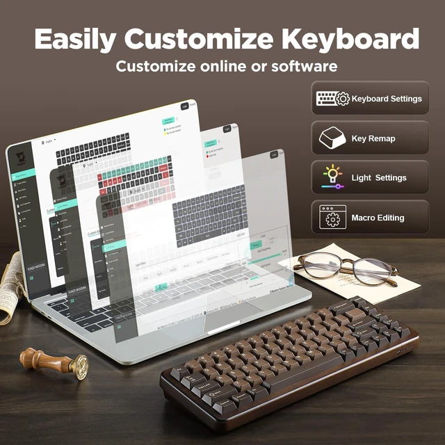 Alt view image 6 of 7 - YUNZII WOOD68 65% Wireless Hot Swap RGB Mechanical Keyboard (Wood, Candy) | Tray Mount, Pre-lubed Linear Switche,BT/2.4G/USB-C,PBT Double-shot Keycaps,Wooden case for Retro Gamers & Desk Setups