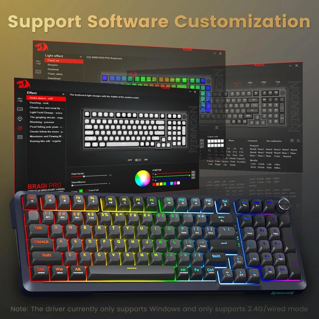 Alt view image 6 of 7 - Redragon K688PRO Wireless Tri Mode Gasket Mechanical Gaming Keyboard | Hot Swappable 8000mAH Gaming Keyboard with Five-Layer Padding & Knob, BT/2.4GHz/USB-C, RGB Backlit, 98 Keys Creamy Keyboard