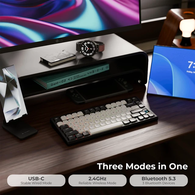 Alt view image 5 of 7 - OOCTPK Mechanical Keyboard, Chilkey ND75 LP Wireless Gaming Keyboard with LCD Screen, Bluetooth 5.3/2.4G/USB-C, Hot Swappable Per-Key RGB Custom, Thin Front, Wrist Rest, Full-Aluminum, PC/Mac Support