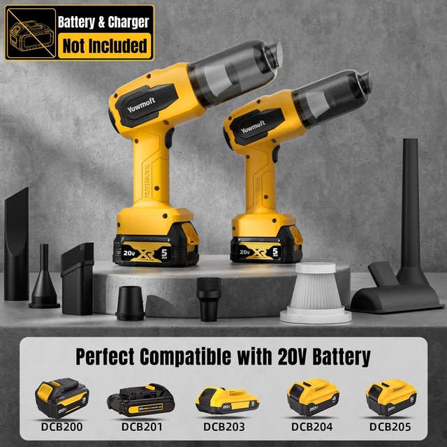 Alt view image 2 of 7 - Yowmoft Car Handheld Vacuum Cordless Compatible with DE-WALT 20V Battery | Bare Tool, 4-in1, 21000Pa Strong Suction, 200W Brushless Motor, Vacuum & Blower, Mini Cleaner for Car & Home