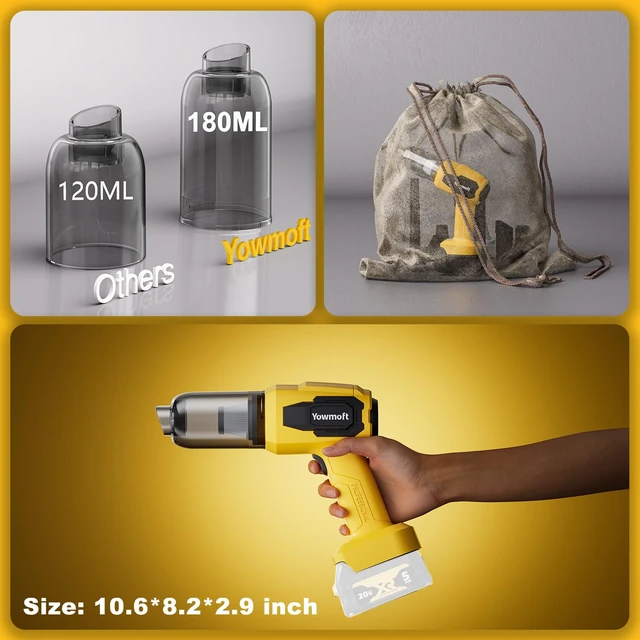 Alt view image 5 of 7 - Yowmoft Car Handheld Vacuum Cordless Compatible with DE-WALT 20V Battery | Bare Tool, 4-in1, 21000Pa Strong Suction, 200W Brushless Motor, Vacuum & Blower, Mini Cleaner for Car & Home