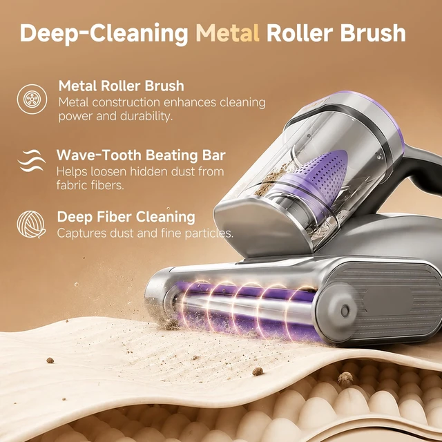 Alt view image 3 of 7 - uwant Mattress Vacuum Cleaner, 18KPa Bed Vacuum with 60000RPM Tap Set of 1 | 253.7nm UV-C&Ultrasonic, 149 Heat, HEPA Filter, 500W Motor, Metal Roller Bed Vacuum for Bed, Sofa, Carpet, Pillow, Corded