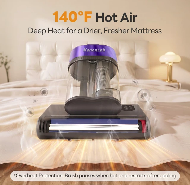 Alt view image 4 of 7 - XenonLab Mattress Vacuum Cleaner, 18000Pa Bed Vacuum Cleaner, 275nm UV-C Light & Ultrasonic 140°F Heat with High-Speed Deep Tapping, Versatile Handheld Vacuum for Bed, Sofa, Couch, CribCorded