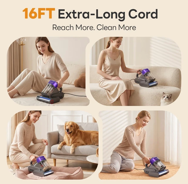 Alt view image 7 of 7 - XenonLab Mattress Vacuum Cleaner, 18000Pa Bed Vacuum Cleaner, 275nm UV-C Light & Ultrasonic 140°F Heat with High-Speed Deep Tapping, Versatile Handheld Vacuum for Bed, Sofa, Couch, CribCorded