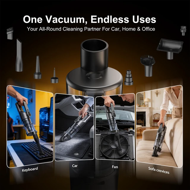 Alt view image 7 of 7 - LENOCASA 25Kpa Handheld Vacuum Cordless Cleans Car, Home and Office Fast | This cordless car vacuum delivers powerful suction to clean car, home, office, keyboard, sofa and pet hair easily (Black)