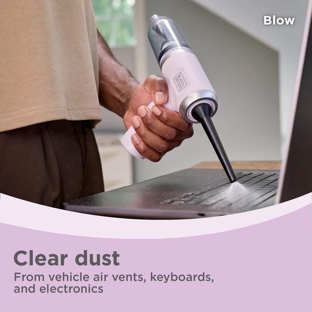 Alt view image 4 of 7 - BLACK+DECKER dustbuster mini 2-in-1 Small Vacuum Air Blower, Lilac (MDB-2) | 4 Attachments, LED Lights, 16 mins runtime, Lightweight dust busters cordless rechargeable, USB cable, 8V, 13 AW, 250 mph