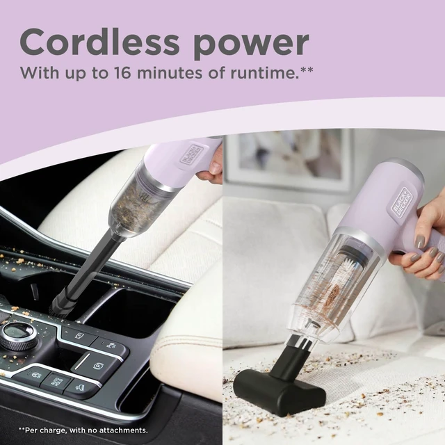 Alt view image 3 of 7 - BLACK+DECKER dustbuster mini 2-in-1 Small Vacuum Air Blower, Lilac (MDB-2) | 4 Attachments, LED Lights, 16 mins runtime, Lightweight dust busters cordless rechargeable, USB cable, 8V, 13 AW, 250 mph