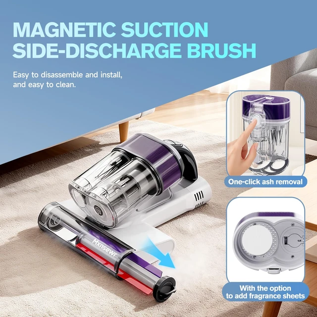 Alt view image 3 of 7 - Mattress Vacuum Cleaner, Bed Vacuum with 18Kpa Suction & 253.7nm UV-C Light | 150°F Heat, Ultrasonic, Intelligent Dual Cup, HEPA, One-Click Dust Removal Handheld Vacuums for Bed, Sofa, Carpet, White